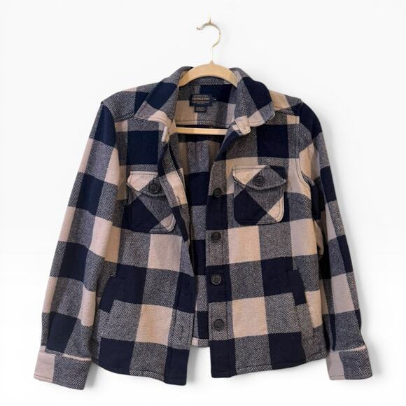 Pendleton Tops - PENDLETON Cropped Flannel Shirt Jacket Navy Buffalo Check Plaid Medium EUC